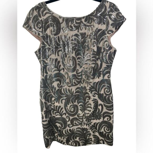 Adrianna Papell Cap Sleeve‎ Sequined Pattern Chiffon Cocktail Dress Size 14 - Picture 1 of 5